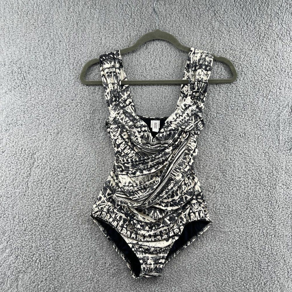 Badgley Mischka Black and White Patterned One-Piece Swimsuit. Stunning! Size 6 - Picture 2 of 14